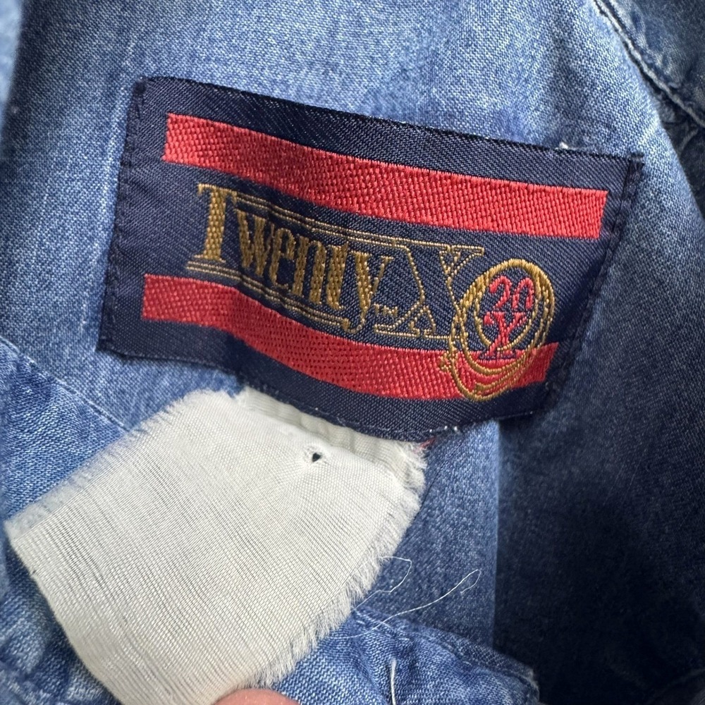 Wrangler TwentyX Denim Shirt Mens XL Blue Western Rodeo Embroidered Long Sleeve - Picture 6 of 10